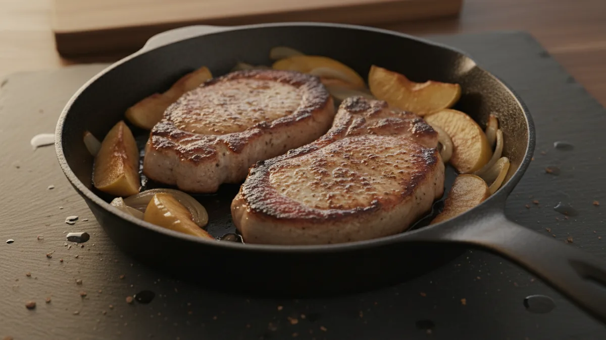 Cast Iron Pork Chops with Apples and Onion