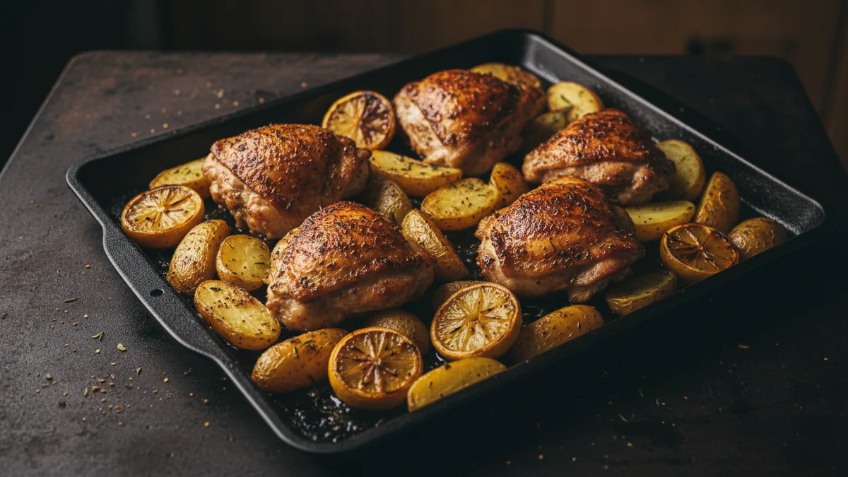Sheet Pan Chicken Thighs with Lemon and Potatoes